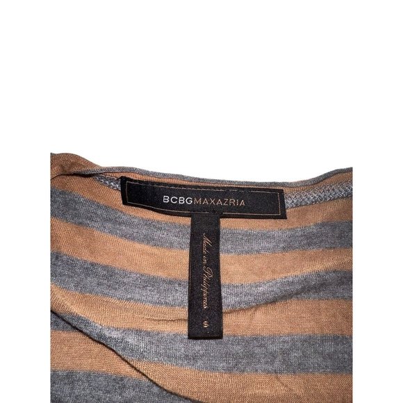 BCBGMAXAZRIA V Neck T Shirt Top Size Small Gray Muted Yellow Brown Stripe - Picture 3 of 5
